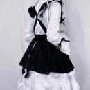 Women Maid Lolita Cosplay Costume Black White Cafe Apron Dress