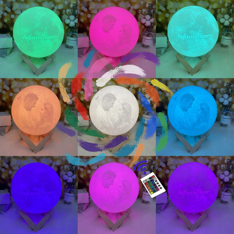 Personalized Moon Lamp Custom Photo Text USB Rechargeable Night Light