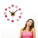 3D Rose Wall Clock Large DIY Romantic Living Room Decor Sticker