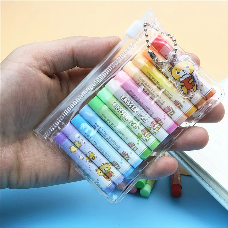 12PCS Small Column Eraser Set Cute Pencil Erasers For Students