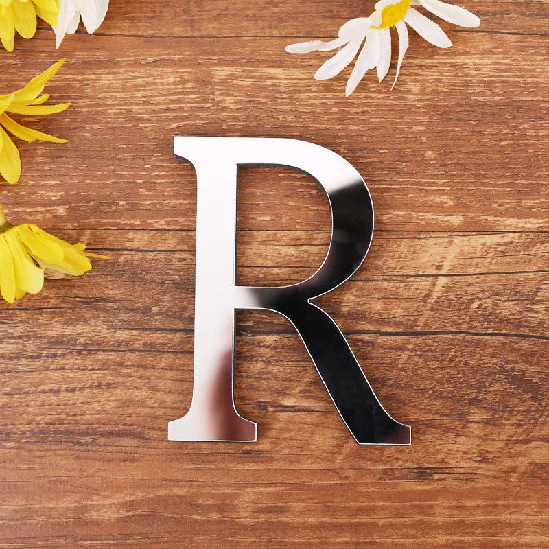 Silver Letter 3D Mirror Wall Sticker Alphabet For Birthday Wedding Decor