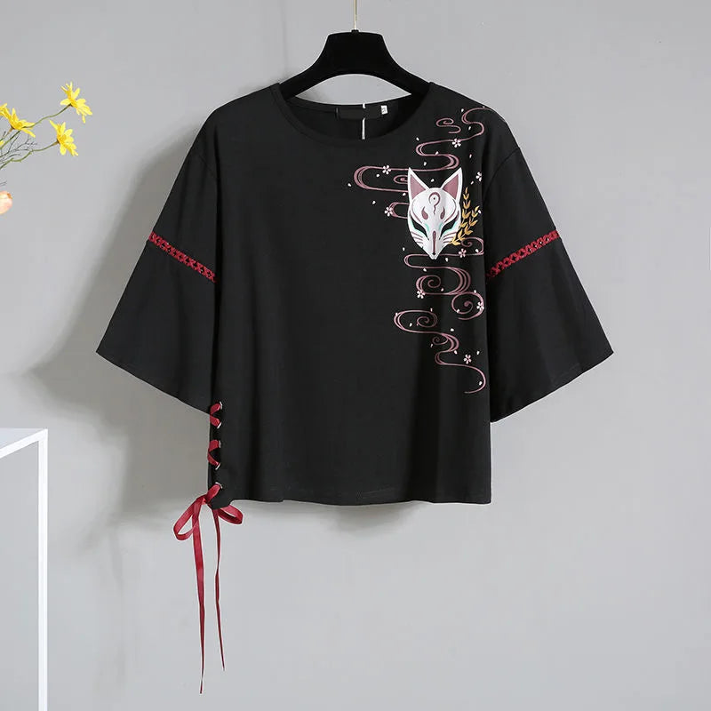Lolita T-shirt Skirt Set Japanese Red Ribbon Girl Summer Outfit