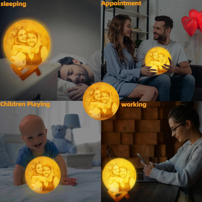Personalized Moon Lamp Custom Photo Text USB Rechargeable Night Light