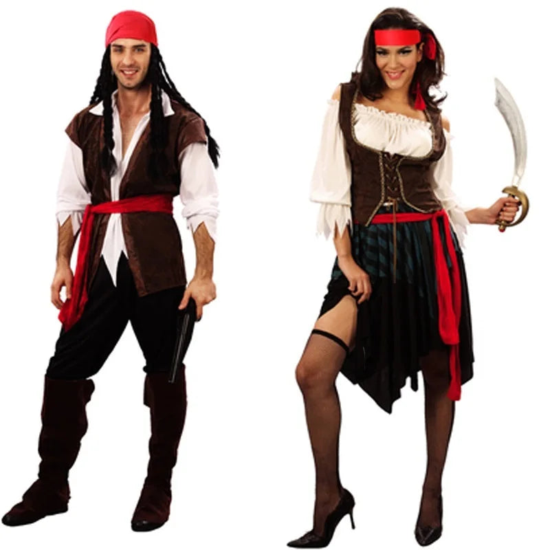 Pirate Costume For Adults Jack Sparrow Captain Caribbean Cosplay Set