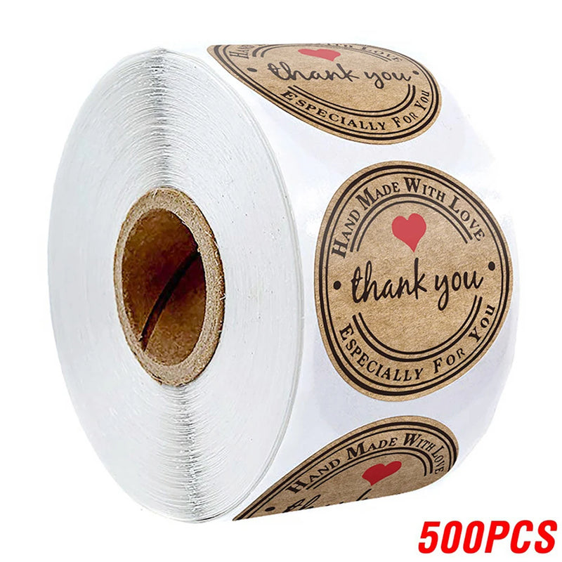 100-500pcs Vintage Kraft Paper Stickers Thank You Scrapbook Labels