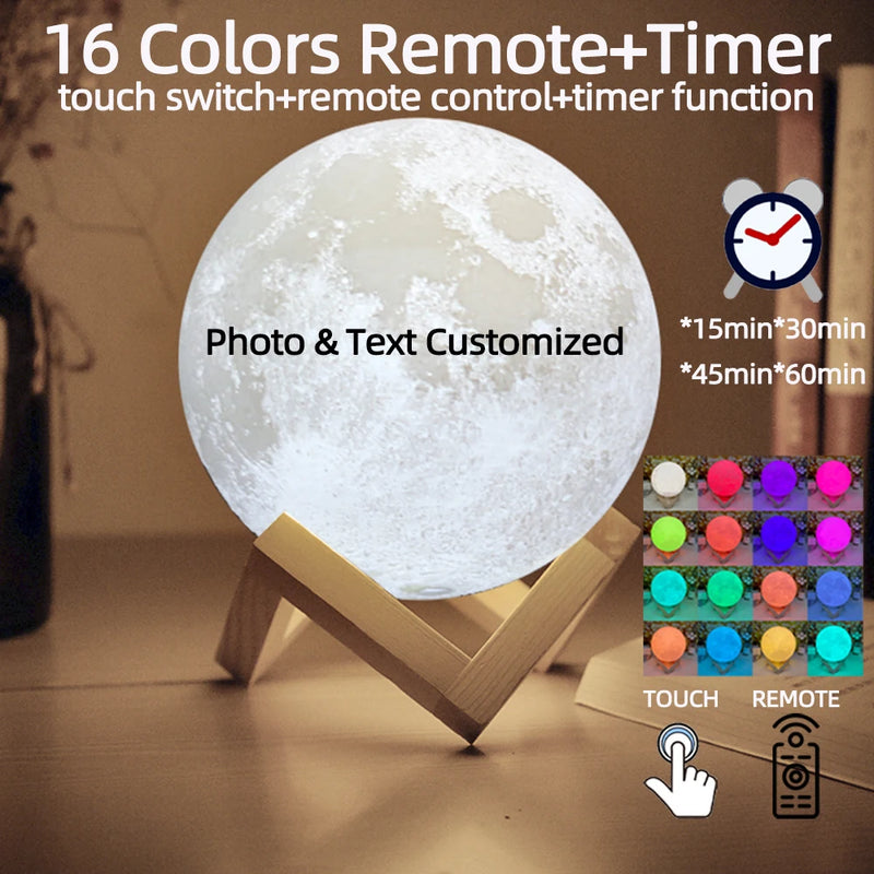 Personalized Moon Lamp Custom Photo Text USB Rechargeable Night Light