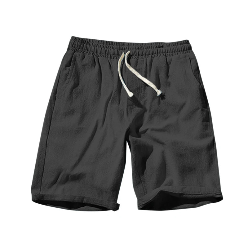 Mens Summer Shorts Cotton Linen Casual Solid Color Lace Up Pants