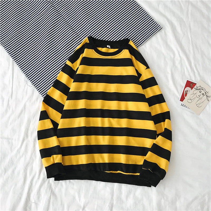 Men's Striped Sweatshirt Casual Loose Fit Hoodie Pullover Tops