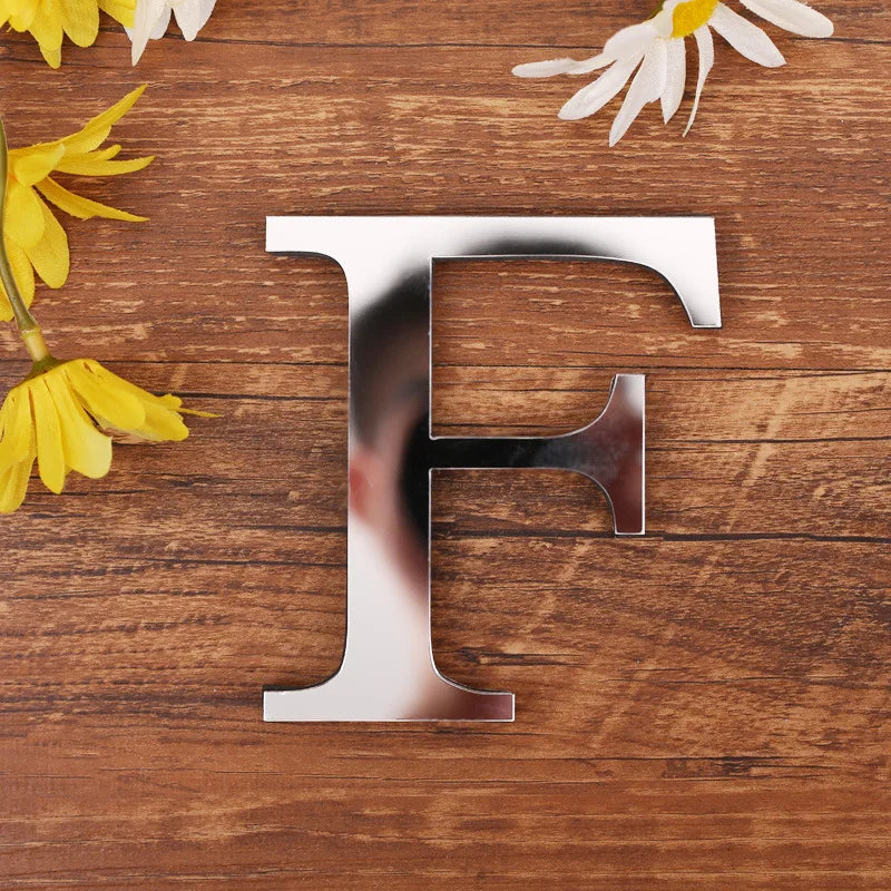 Silver Letter 3D Mirror Wall Sticker Alphabet For Birthday Wedding Decor