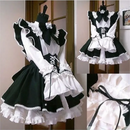 Women Maid Lolita Cosplay Costume Black White Cafe Apron Dress