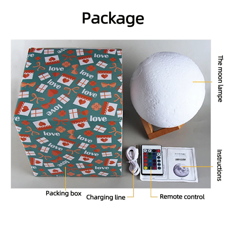 Personalized Moon Lamp Custom Photo Text USB Rechargeable Night Light