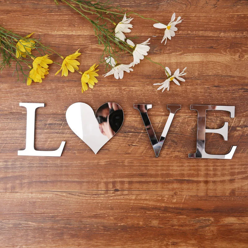 Silver Letter 3D Mirror Wall Sticker Alphabet For Birthday Wedding Decor