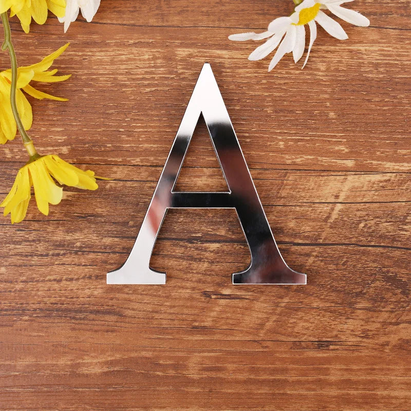 Silver Letter 3D Mirror Wall Sticker Alphabet For Birthday Wedding Decor