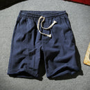 Mens Summer Shorts Cotton Linen Casual Solid Color Lace Up Pants