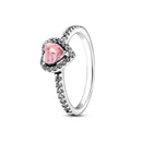 Pink Bow Heart Ring Sparkling Double Heart Design For Women