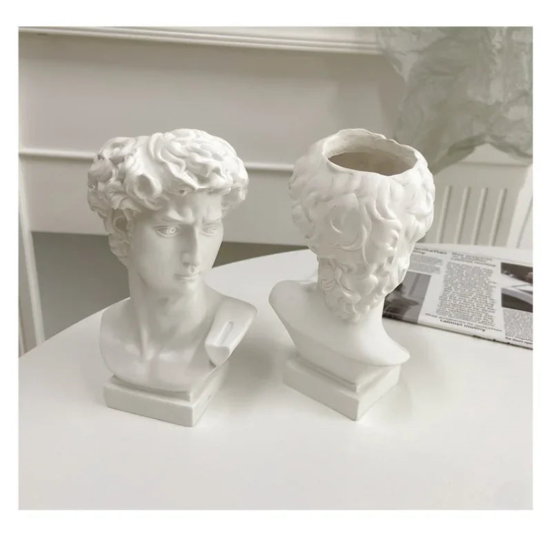 David Head Vase Resin Sculpture Artistic Flower Pot Home Decor