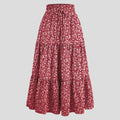 Boho Floral Maxi Skirt Elastic Waist Pleated Flowy Long Skirt
