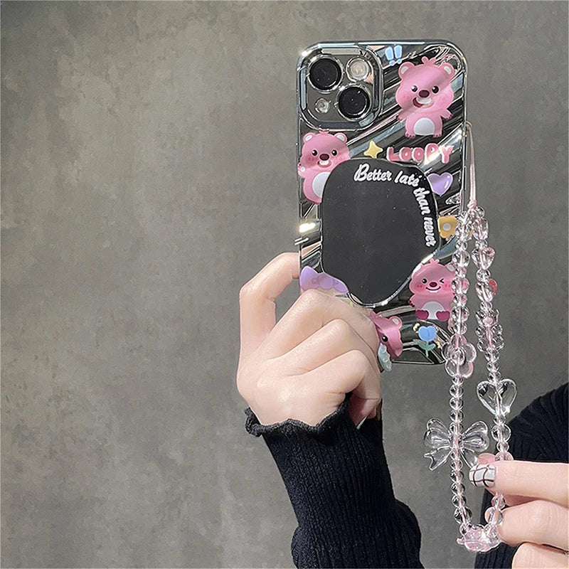 Korean Pink Bear Butterfly Flower Cute Phone Strap Charm Lanyard