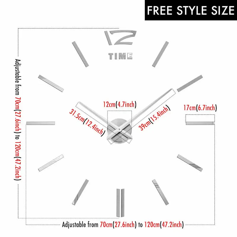MCDFL Giant Wall Clock 3D Mirror Sticker Nordic Modern Large Timepiece