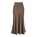Women's High Waist Satin Skirt A-Line Glossy Solid Color