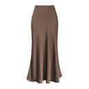 Women's High Waist Satin Skirt A-Line Glossy Solid Color