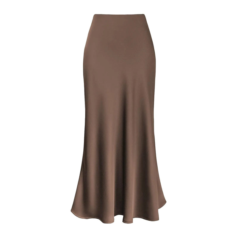 Women's High Waist Satin Skirt A-Line Glossy Solid Color