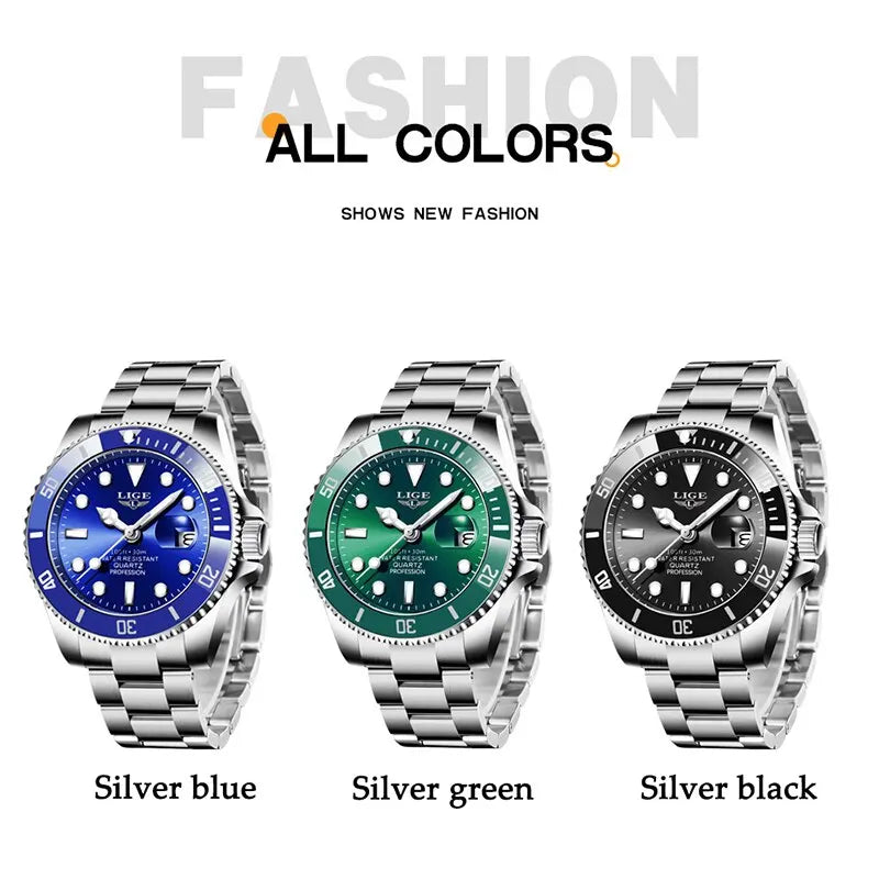LIGE Men's Quartz Wristwatch Waterproof Sport Diver Date Clock