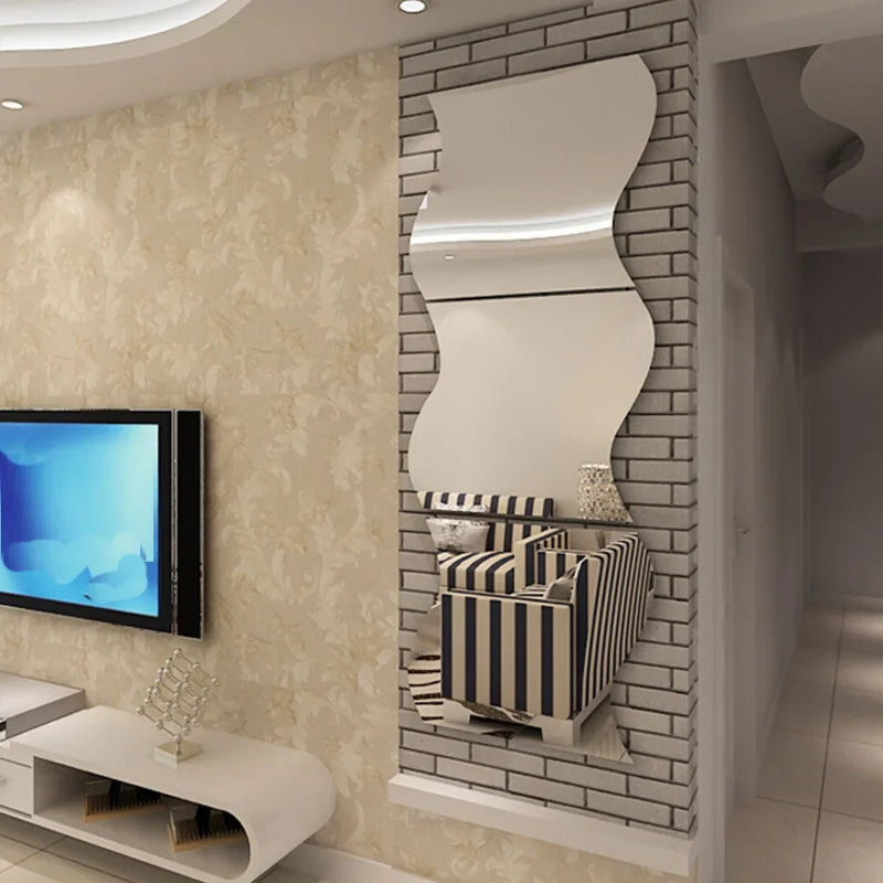 10 Pieces 3D Mirror Wall Sticker Wave Combination For Living Room