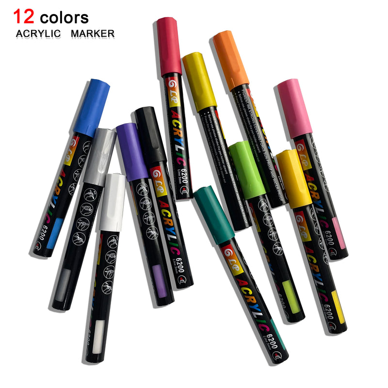 12-60 Colors Acrylic Paint Markers 2-3mm Tip Waterproof Art Pens