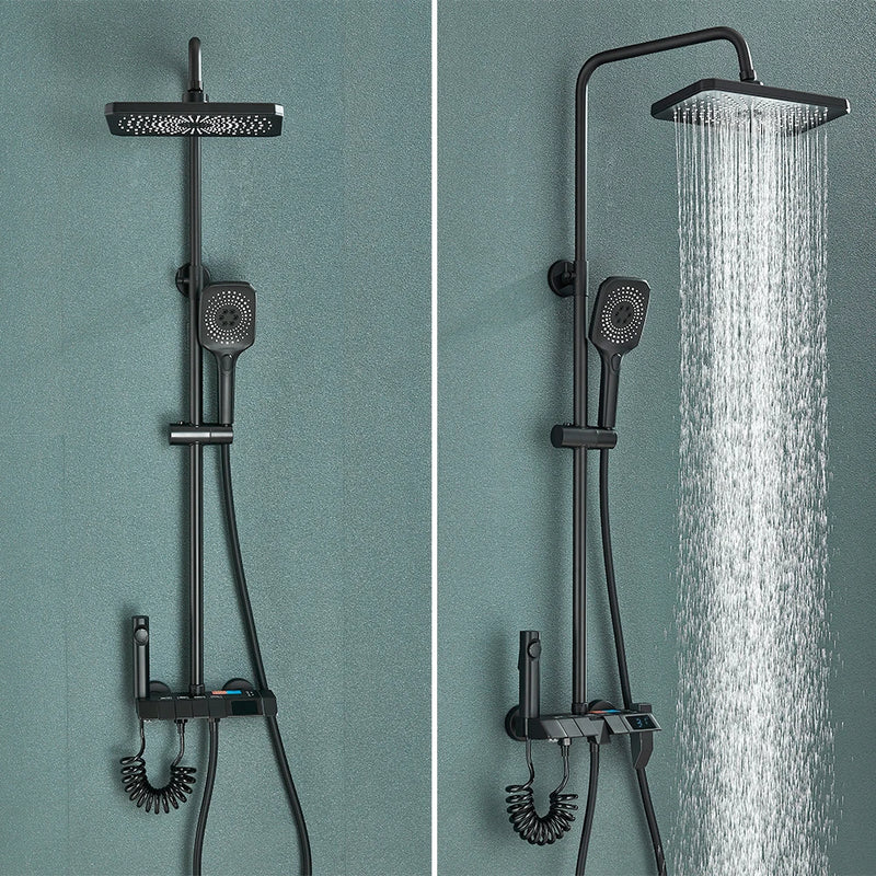 Rozin Black Digital Shower Faucet Set Rainfall Mixer Tap Bathroom