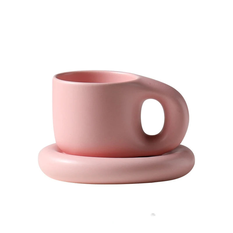 400ml Handmade Ceramic Mug Nordic Oval Plate Cup Saucer Set