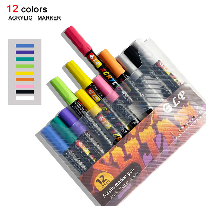 12-60 Colors Acrylic Paint Markers 2-3mm Tip Waterproof Art Pens