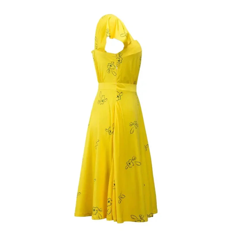 La La Land Mia Cosplay Costume Yellow Summer Dress Sleeveless Skirt