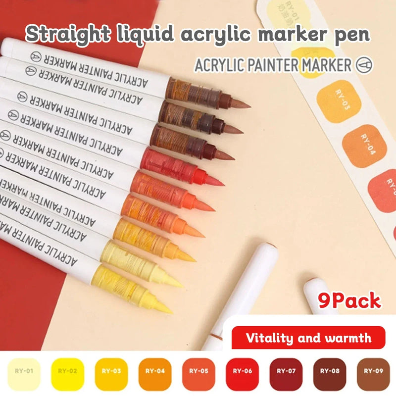 9pcs Acrylic Markers Set For Rock Painting Glass DIY Craft Supplies