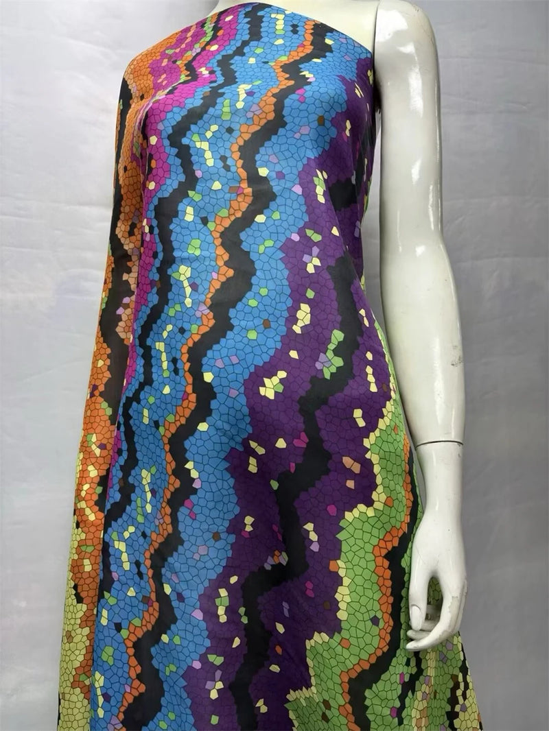 Silk Chiffon Fabric Soft Printed Tulle Lace For Sewing Dresses 3.5 Meters