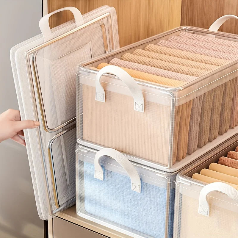 Stackable Closet Organizer Fabric Storage Box With Steel Frame Handle