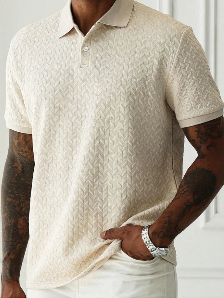 Mens Textured Polo Shirts Casual Buttoned Short Sleeve Spring Summer