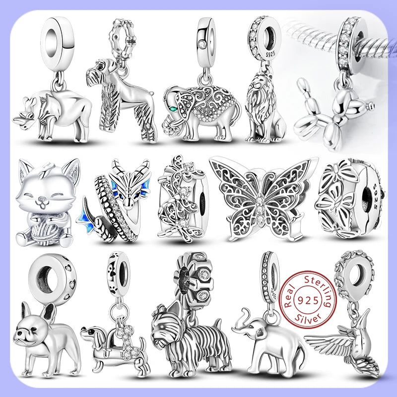 925 Silver Charm Pendant Animal Firefly Butterfly Dragonfly Beads