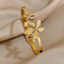 Greatera Stainless Steel Flower Cuff Bracelet Gold Floral Bangle Women