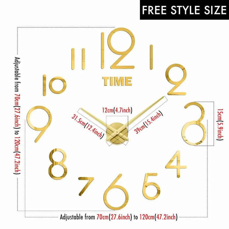 MCDFL Giant Wall Clock 3D Mirror Sticker Nordic Modern Large Timepiece