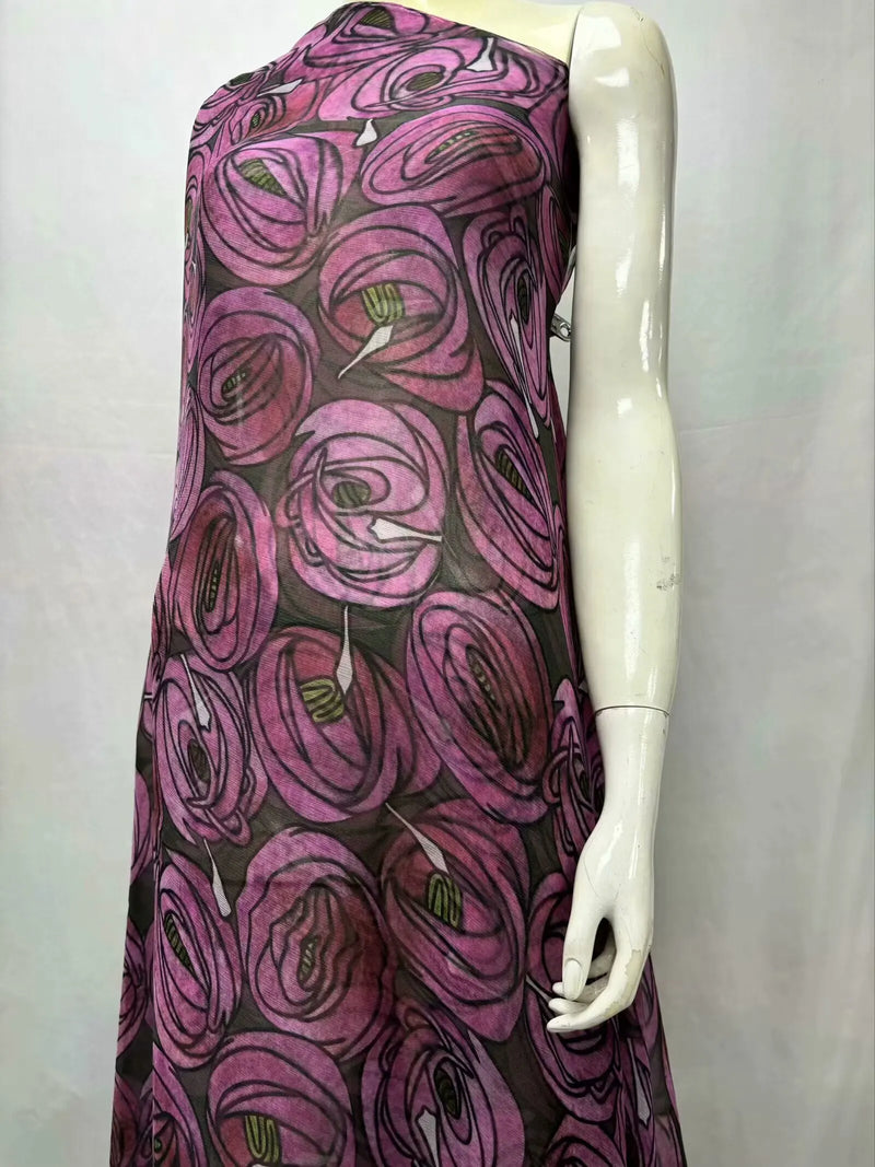 Silk Chiffon Fabric Soft Printed Tulle Lace For Sewing Dresses 3.5 Meters