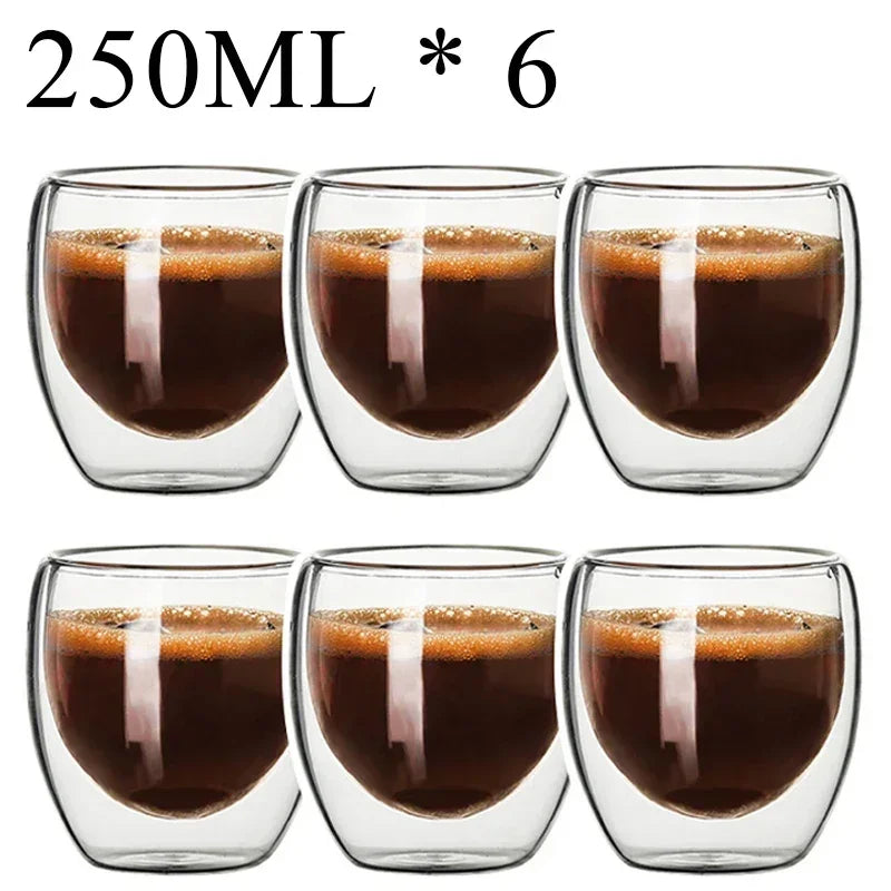 Double Wall Borosilicate Glass Mug Set Heat Resistant Tea Coffee Cups