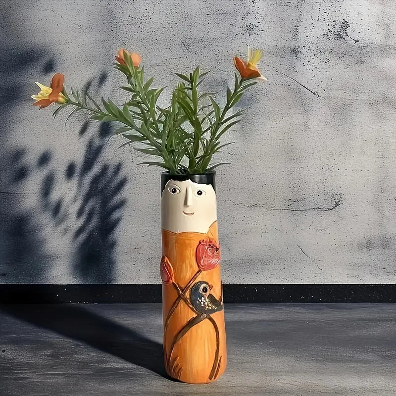 Bohemian Girl Face Resin Art Sculpture Vase For Indoor Decoration