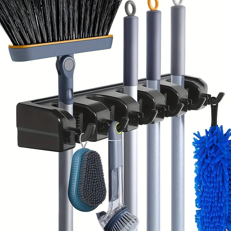 Wall Mounted Mop Holder 5 Position Broom Hanger Kitchen Storage Organizer