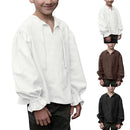 Boys Medieval Dress Shirt Cotton Long Sleeve Ruffled O-Neck Shirt