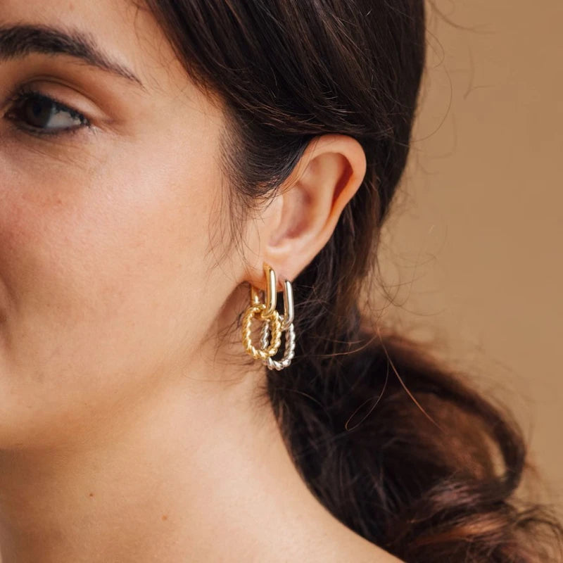 Twisted Circle Hoop Earrings Gold Plated Double Geometric Mini Hoops