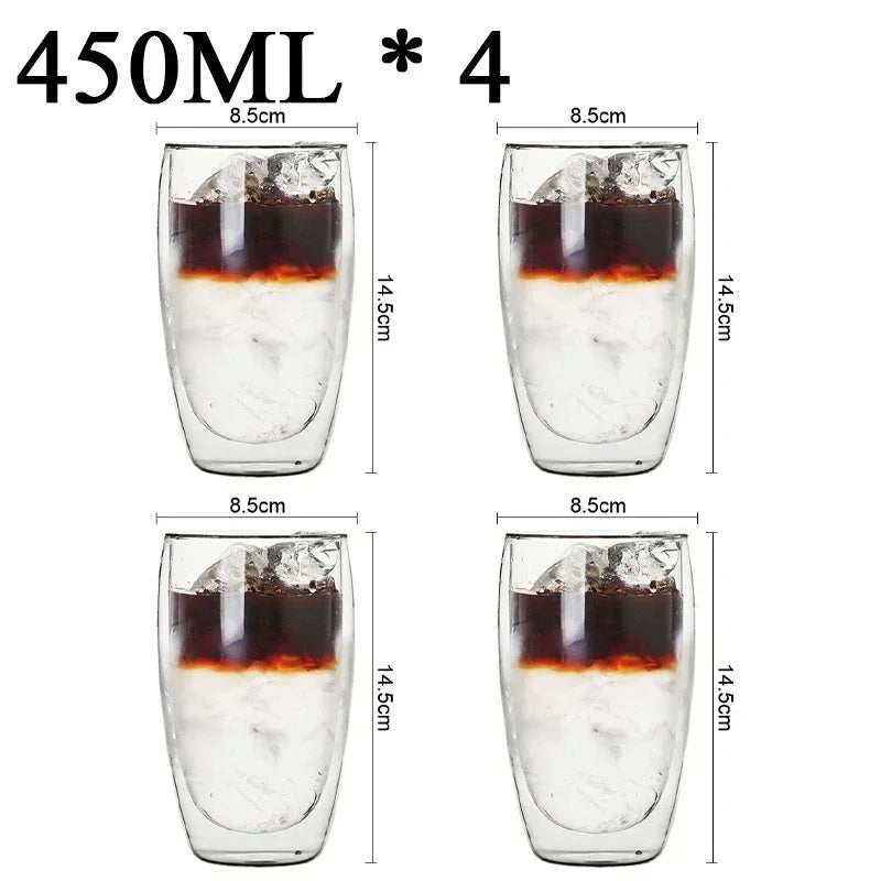 Double Wall Borosilicate Glass Mug Set Heat Resistant Tea Coffee Cups