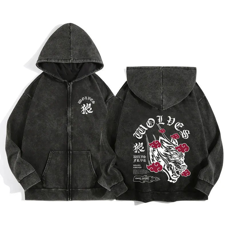 Darc Wolves Cotton Zip Up Hoodies For Men And Women Casual Jacket
