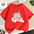 Girls Strawberry Milk Shake T-shirt Cute Pink Cartoon Short Sleeve Tee