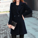Women Wool Blend Coat Double Breasted Long Sleeve Office Winter Overcoat